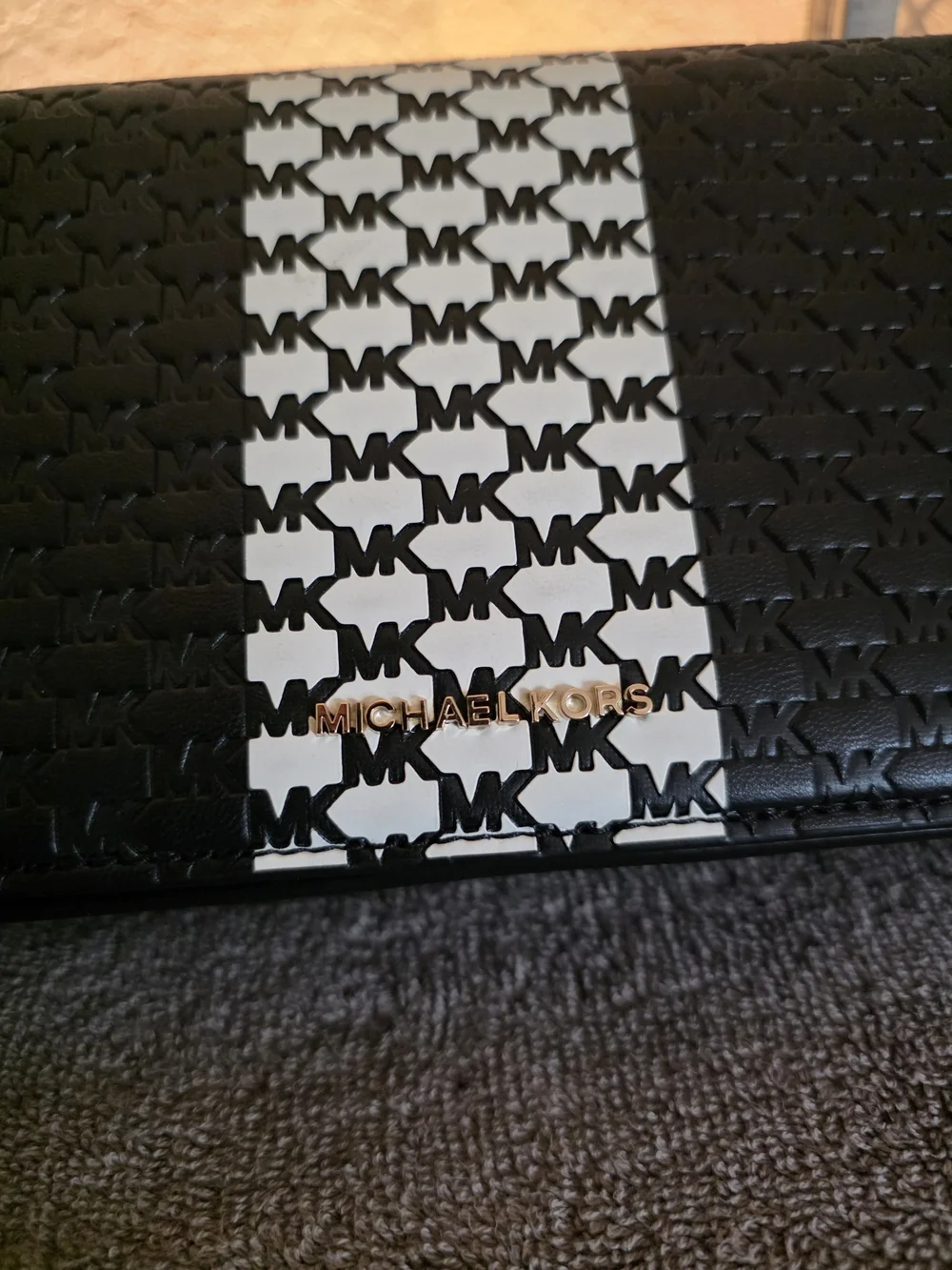 Michael Kors Black Crossbody with White MK Stripe
